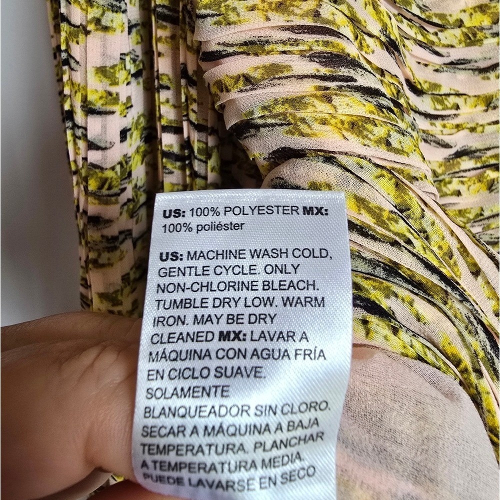 White House Black Market NEW Watercolor Blouson Sleeve Pleated Keyhole Top SZ 10 - Picture 12 of 14